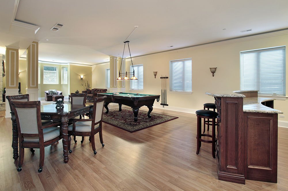 Lower level with bar and stools