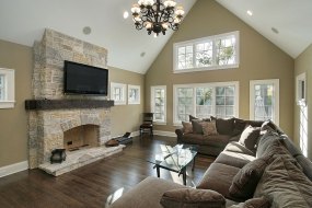 Family room with stone fireplace