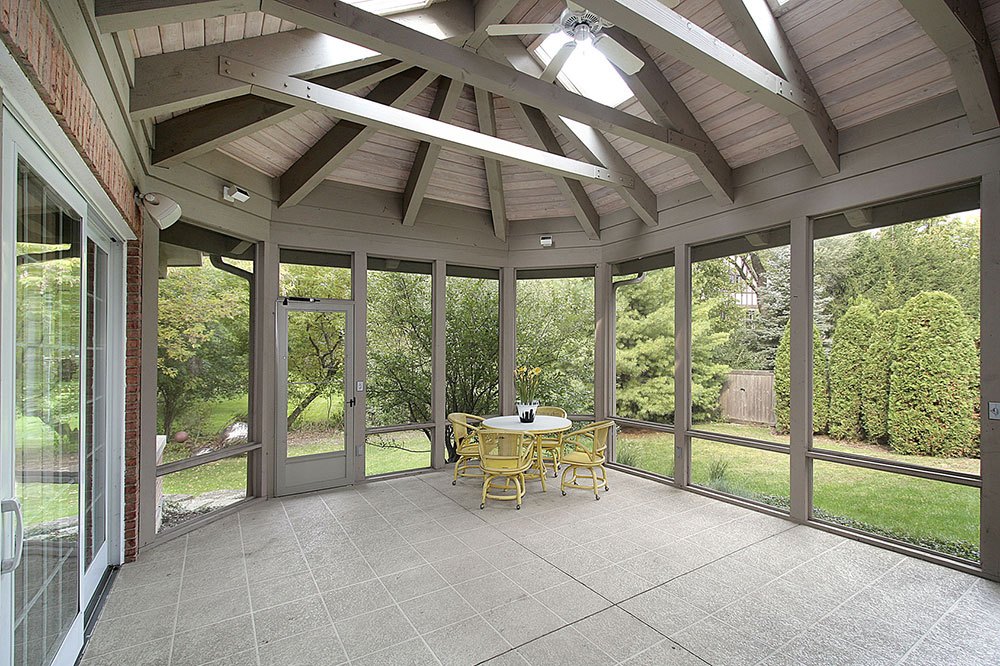 Porch with wood ceiling