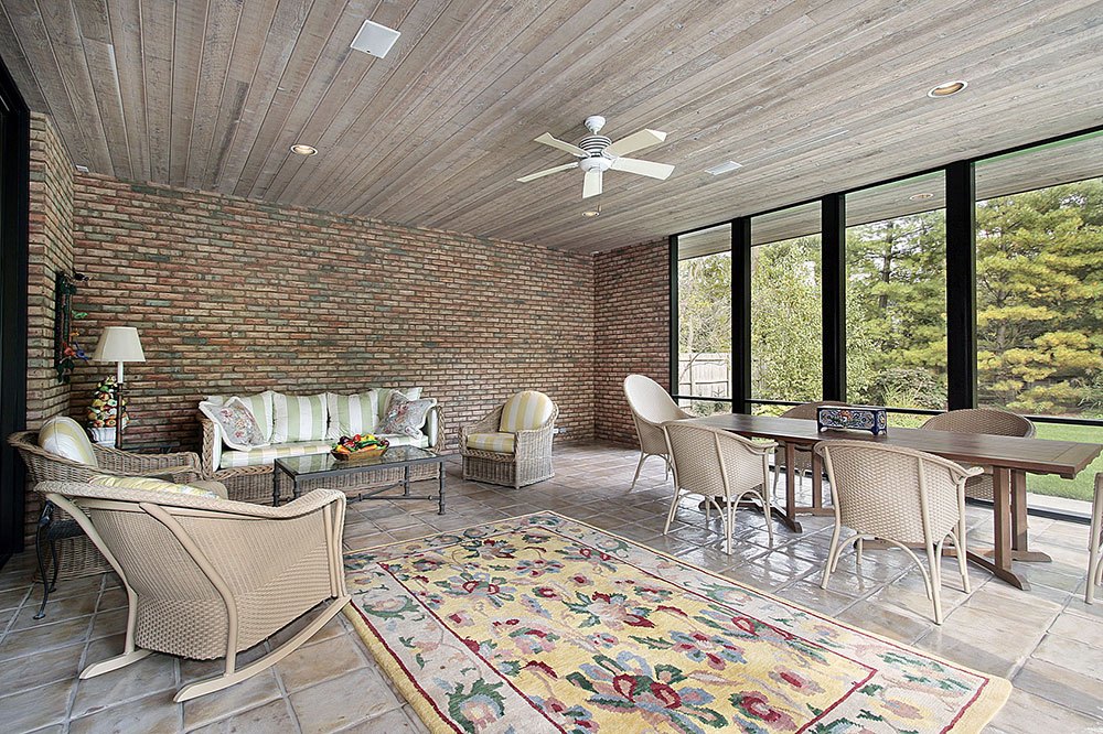 Porch with wood ceiling